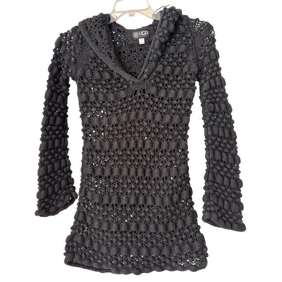 UGG Australia Tops - UGG Australia Popcorn Knit Hoodie Sweater Black XS Boho Whimsigoth Open Weave